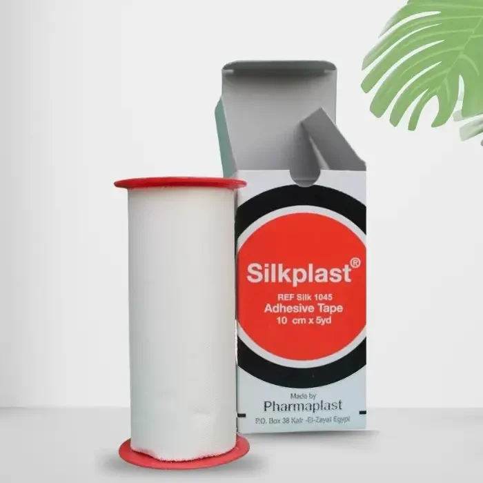 رول حرير طبي فارما سيلك بلاست 10 سم × 5 متر لتثبيت الضمادات الكبيرة والجروح